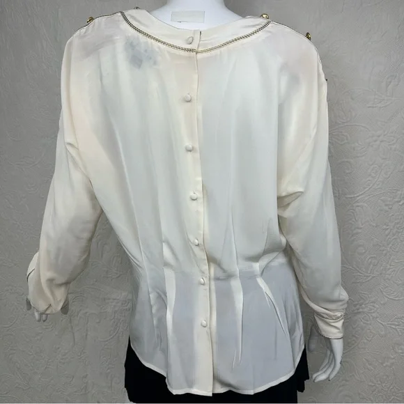 Lillie Rubin x Adrianna Papell Silk VTG Gold Trim Sleeve Button Blouse - Picture 7 of 14